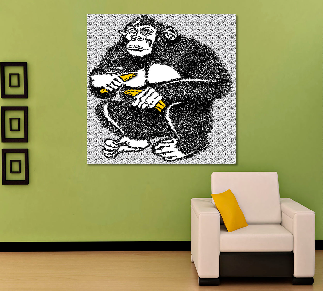 MONKEY Gorilla with Bananas Floral Background Abstract Art Animals Canvas Print Artesty   