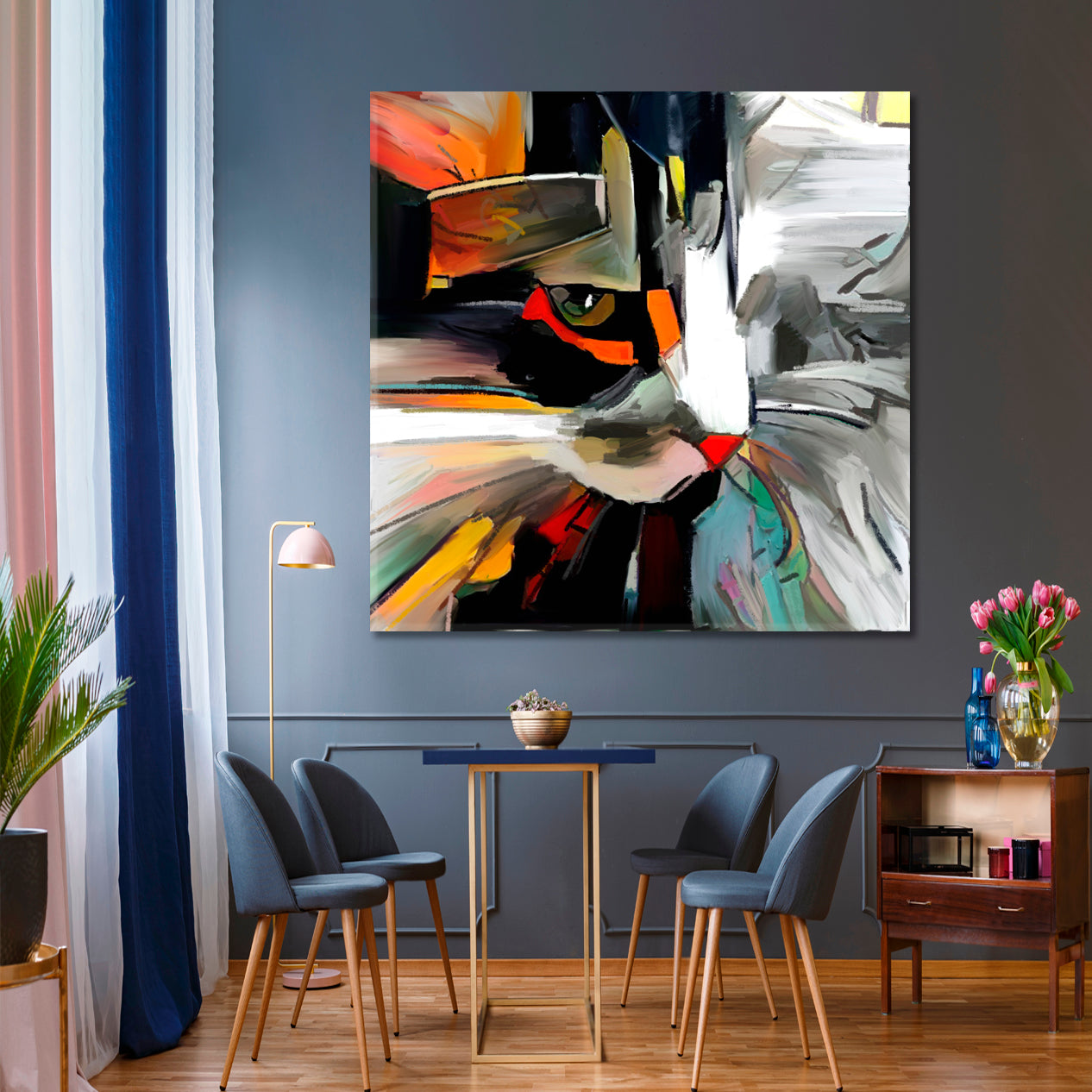 CAT Contemporary Abstract Art Style Animals Canvas Print Artesty 1 Panel 12"x12" 