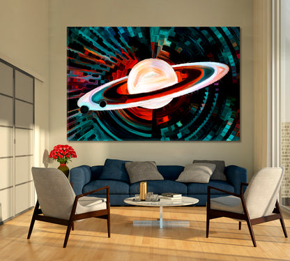 Cosmic Wonderland Planet Disk Multicolored Mosaic Pattern Celestial Home Canvas Décor Artesty 1 panel 24" x 16" 