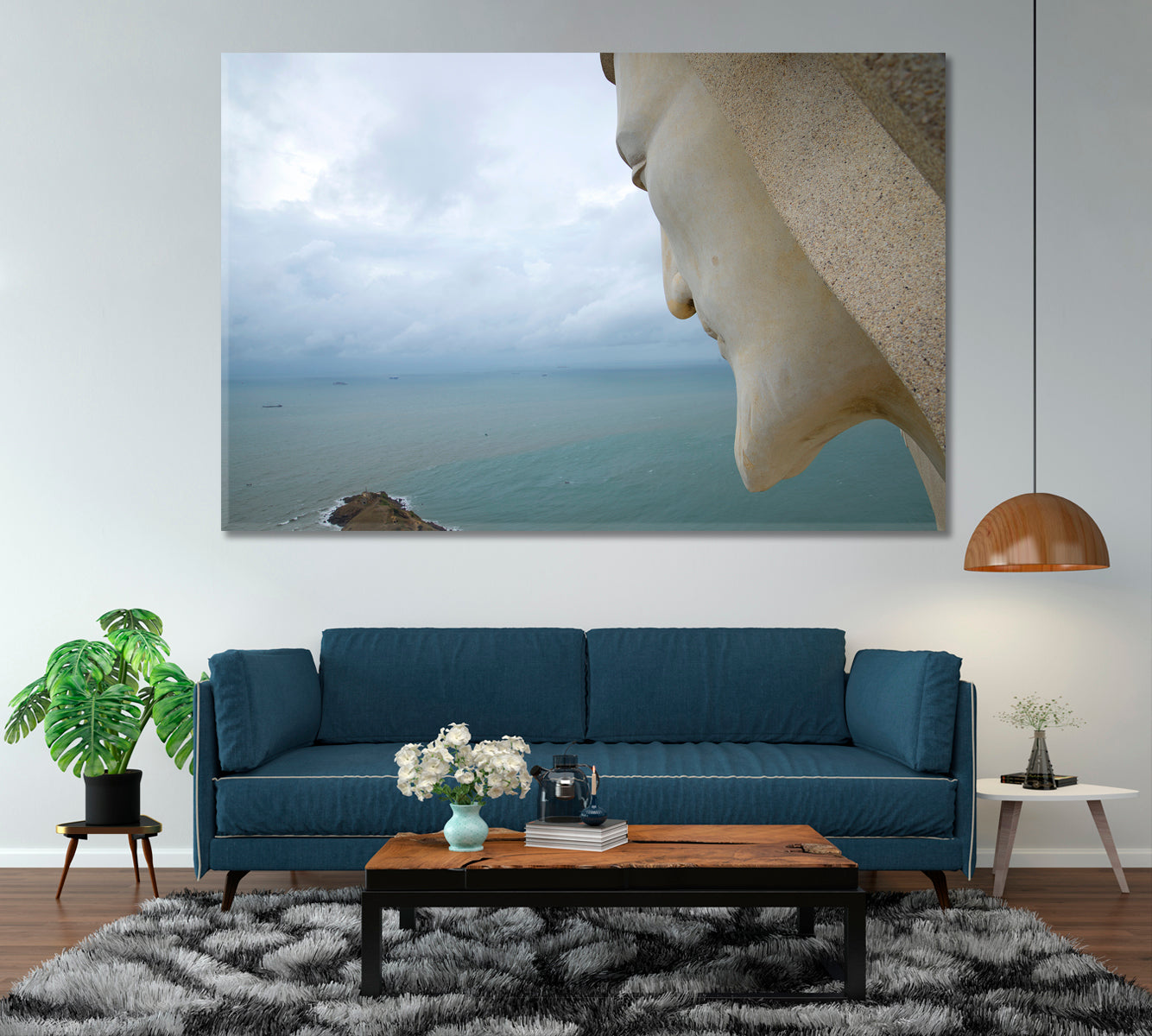 LORD WATCHING US, Giant Statue Jesus Christ China Sea Scenery Vung Tau Vietnam Canvas Print Religious Modern Art Artesty   