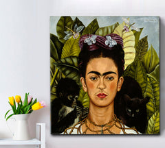 FRIDA KAHLO AND TOPICAL LEAVES - Square Panel Fine Art Artesty 1 Panel 12"x12" 