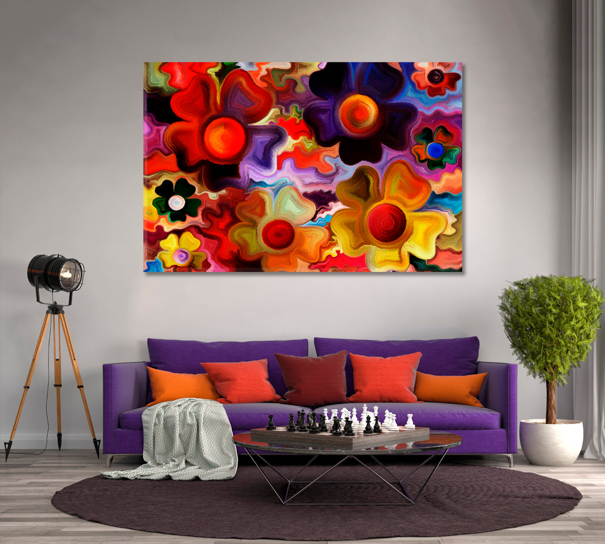 Vibrant Abstract Flowers And Shapes Floral & Botanical Split Art Artesty 1 panel 24" x 16" 
