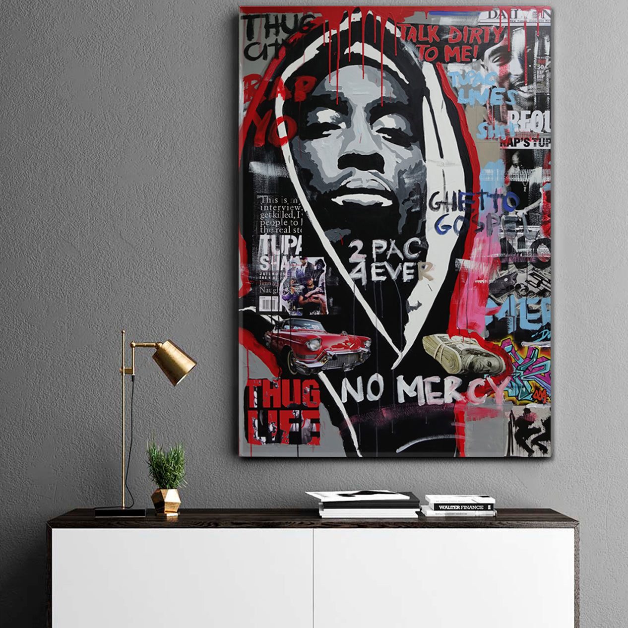 NO MERCY Basquiat Style Expressionism Drip Paint Grunge Street Art Canvas Print - Vertical Contemporary Art Artesty   
