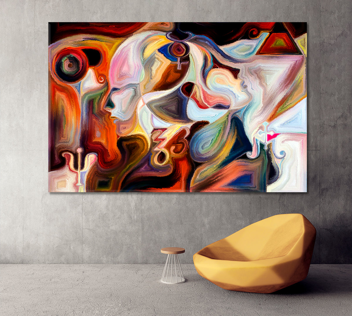 Inner Colors. Human Profile And Colorful Vivid Paint Shapes Abstract Design Contemporary Art Artesty 1 panel 24" x 16" 