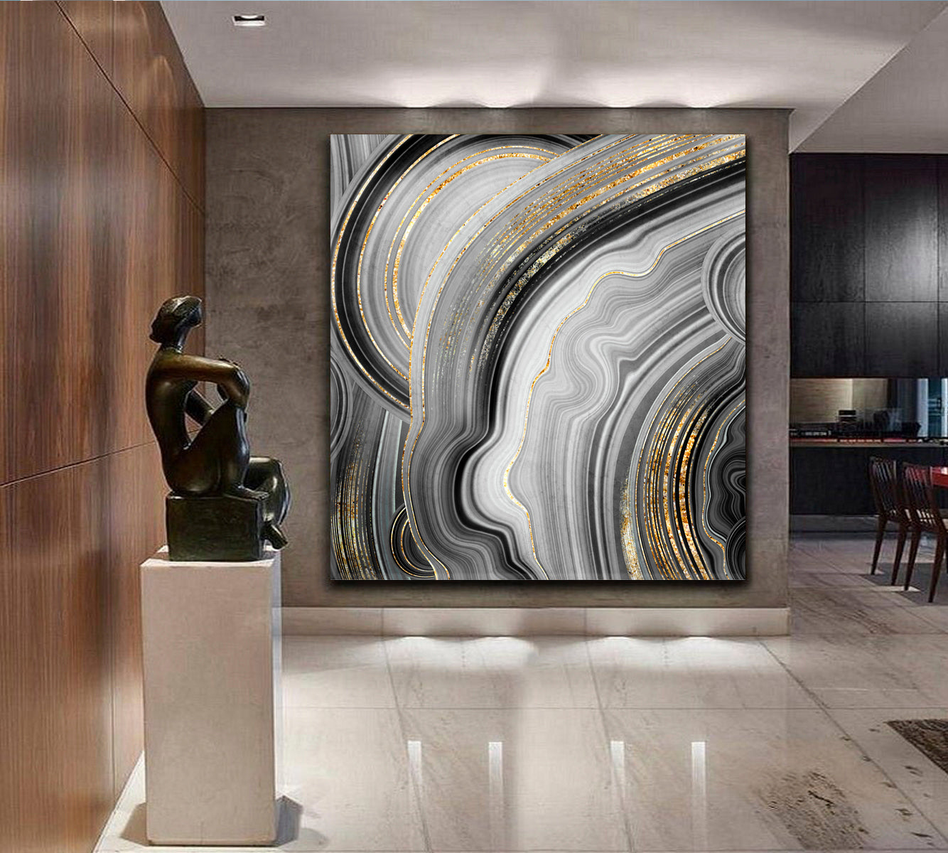 Gray & Gold Abstract Canvas Print - Square Abstract Art Print Artesty   