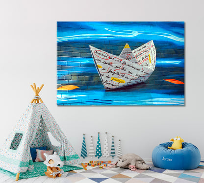 ORIGAMI BOAT Graffiti Montreal Canada Street Art Canvas Print Street Art Canvas Print Artesty 1 panel 24" x 16" 