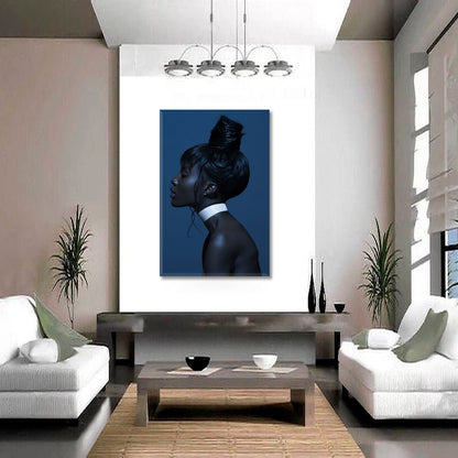 BLUE THOUGHTS Beautiful African American Woman Black Girl - V African Style Canvas Print Artesty   