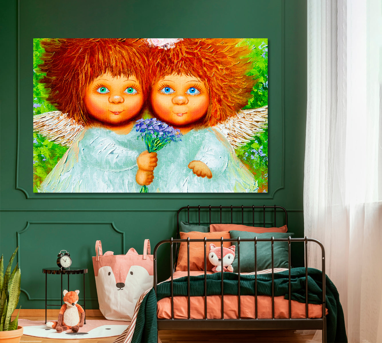 KID'S ART Two Cute Little Girls Shaggy Red Hair Kids Room Canvas Art Print Artesty   