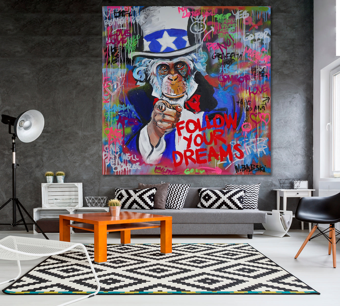 GRAFFITI GRUNGE STYLE Follow Your Dreams Drip Paint Expressionism Canvas Print  - Square Contemporary Art Artesty   