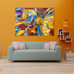 ABSTRACT MODERN ART Futuristic Expressionist Stained Glass Patterns Contemporary Art Artesty 3 panels 36" x 24" 
