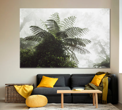 Huge Fern Mystical Tropical Forest in Fog Misty Jungle Rainforest Tropical, Exotic Art Print Artesty   