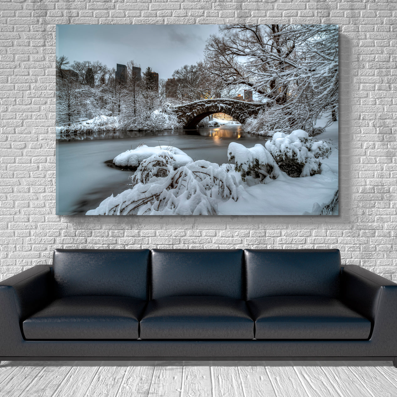 Central Park New York City Gapstow Bridge Winter Snow Storm Scenery Landscape Fine Art Print Artesty 1 panel 24" x 16" 