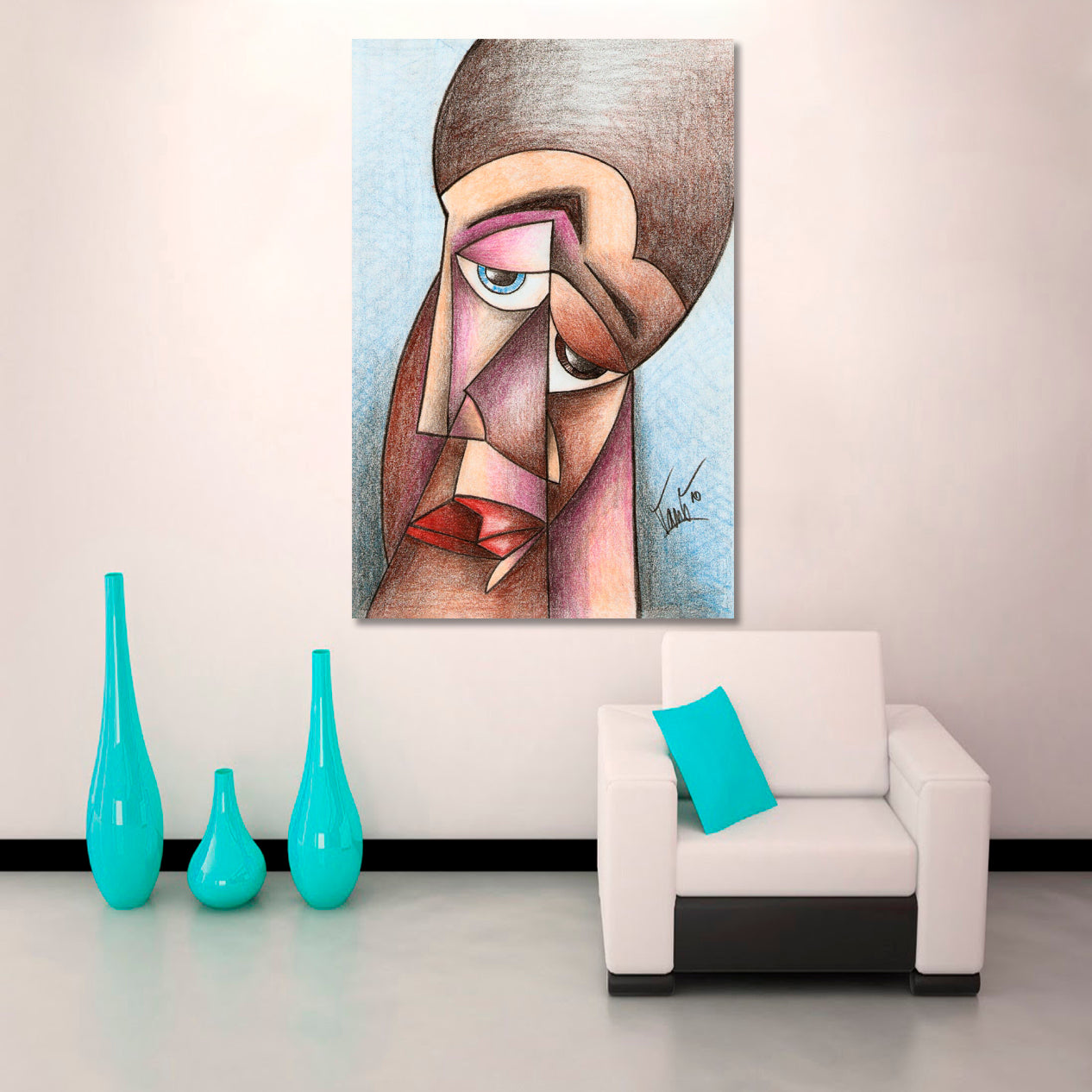 CUBISM Abstract Portrait Cubist Trendy Large Art Print Artesty   