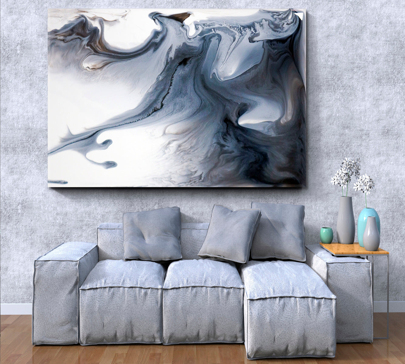 Abstract Gray Flow Clouds Painting Fluid Art, Oriental Marbling Canvas Print Artesty   