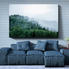 MISTY LANDSCAPE Mountain Trees in Fog Scenery Landscape Fine Art Print Artesty 1 panel 24" x 16" 