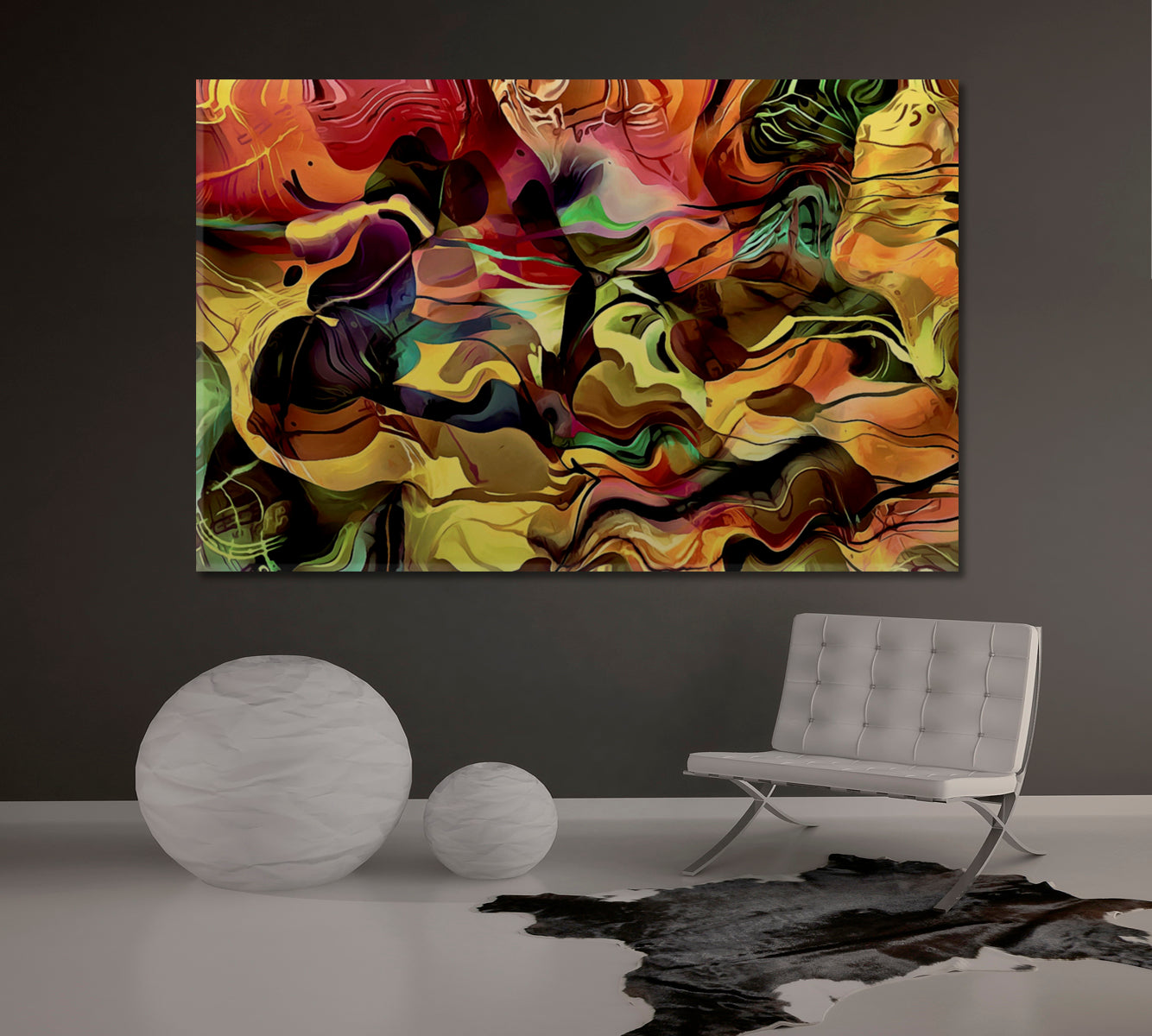 Abstract Colorful Wavy Spirals Contemporary Art Artesty 1 panel 24" x 16" 