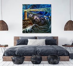 Lighthouse in Sea Storm Vibrant Impressionism Fine Art Artesty 1 Panel 12"x12" 