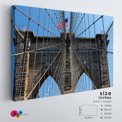 Brooklyn Bridge American Flag New York City US Canvas Print Famous Landmarks Artwork Print Artesty   