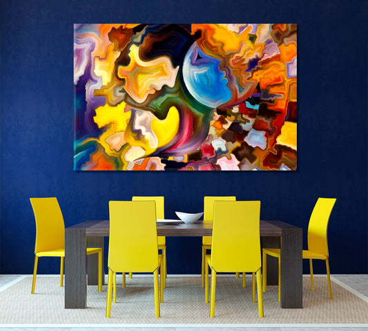 Extrasensory Perception, Profile Lines and Colorful Shapes Abstract Art Print Artesty 1 panel 24" x 16" 