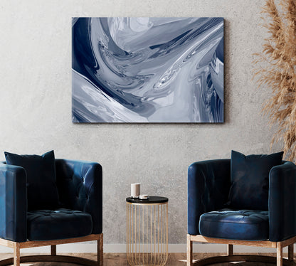 Beautiful Gray Liquid Abstract Chrome Metallic Effect Poster Fluid Art, Oriental Marbling Canvas Print Artesty   