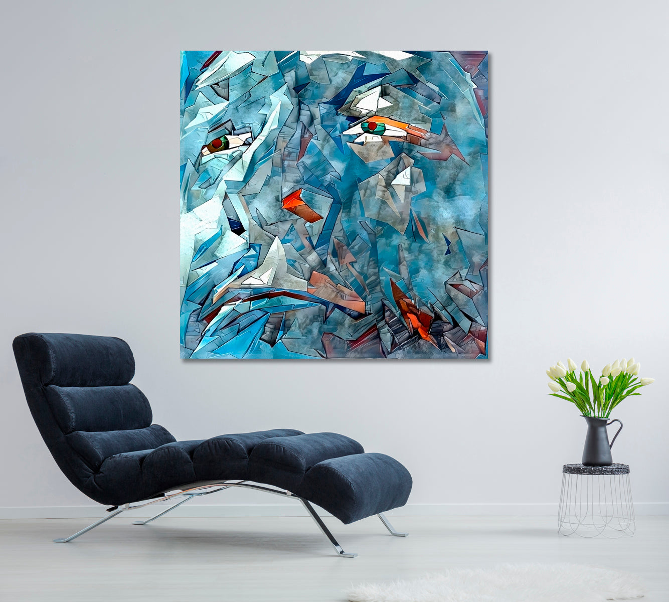 ICE MAN FACE Modern Abstract Painting Contemporary Art Artesty 1 Panel 12"x12" 