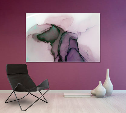 Beautiful Pastels Abstract alcohol ink Purple Green Fluid Art, Oriental Marbling Canvas Print Artesty   