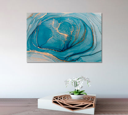 INSPIRED BY AEGEAN SEA Cerulean Hues Marble Abstract Fluid Ink Pattern Fluid Art, Oriental Marbling Canvas Print Artesty   