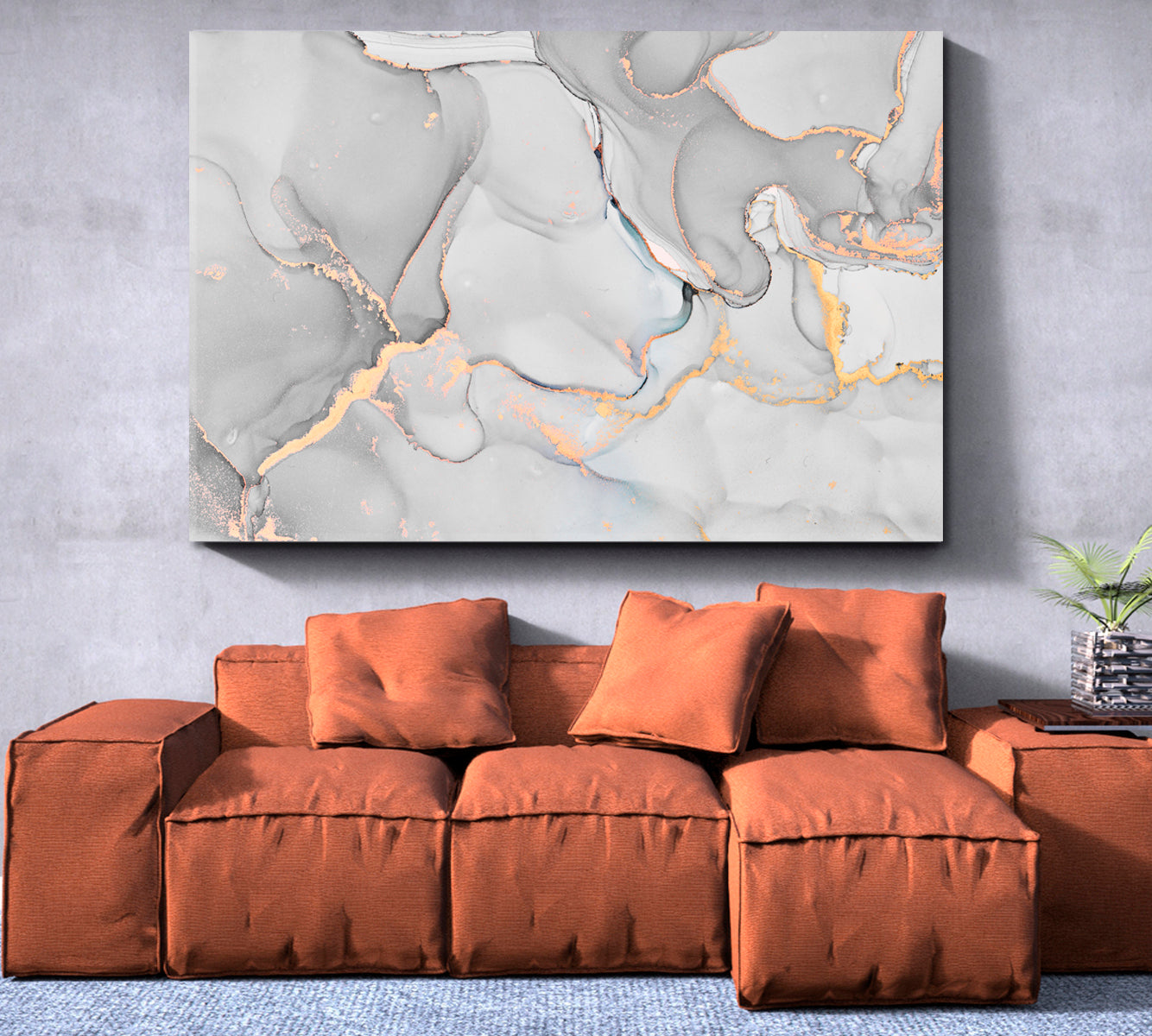 MARBLE Tender Gray White Transparent Waves Abstract Fluid Painting Fluid Art, Oriental Marbling Canvas Print Artesty   