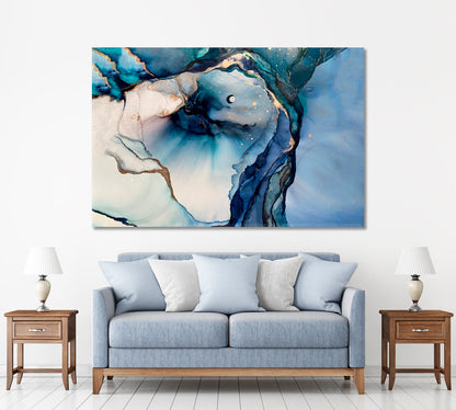 ABSTRACT CLOUDS Marble Blue Trendy Contemporary Fluid Poster Fluid Art, Oriental Marbling Canvas Print Artesty   