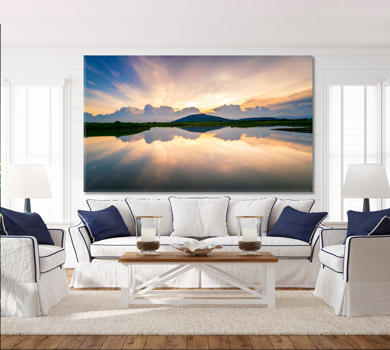 WATER REFLECTION Lake Landscape Beautiful Sunset Sky Nature Wall Canvas Print Artesty 1 panel 24" x 16" 