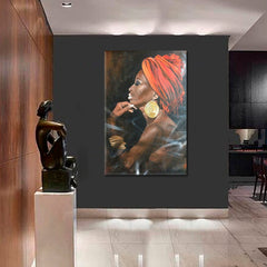 AFRO ICON Black African Woman Traditional Turban Ethnic Hairstyle | Vertical African Style Canvas Print Artesty   
