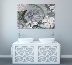 Gray Tropical Leaves Abstract Floral Poster Floral & Botanical Split Art Artesty 1 panel 24" x 16" 