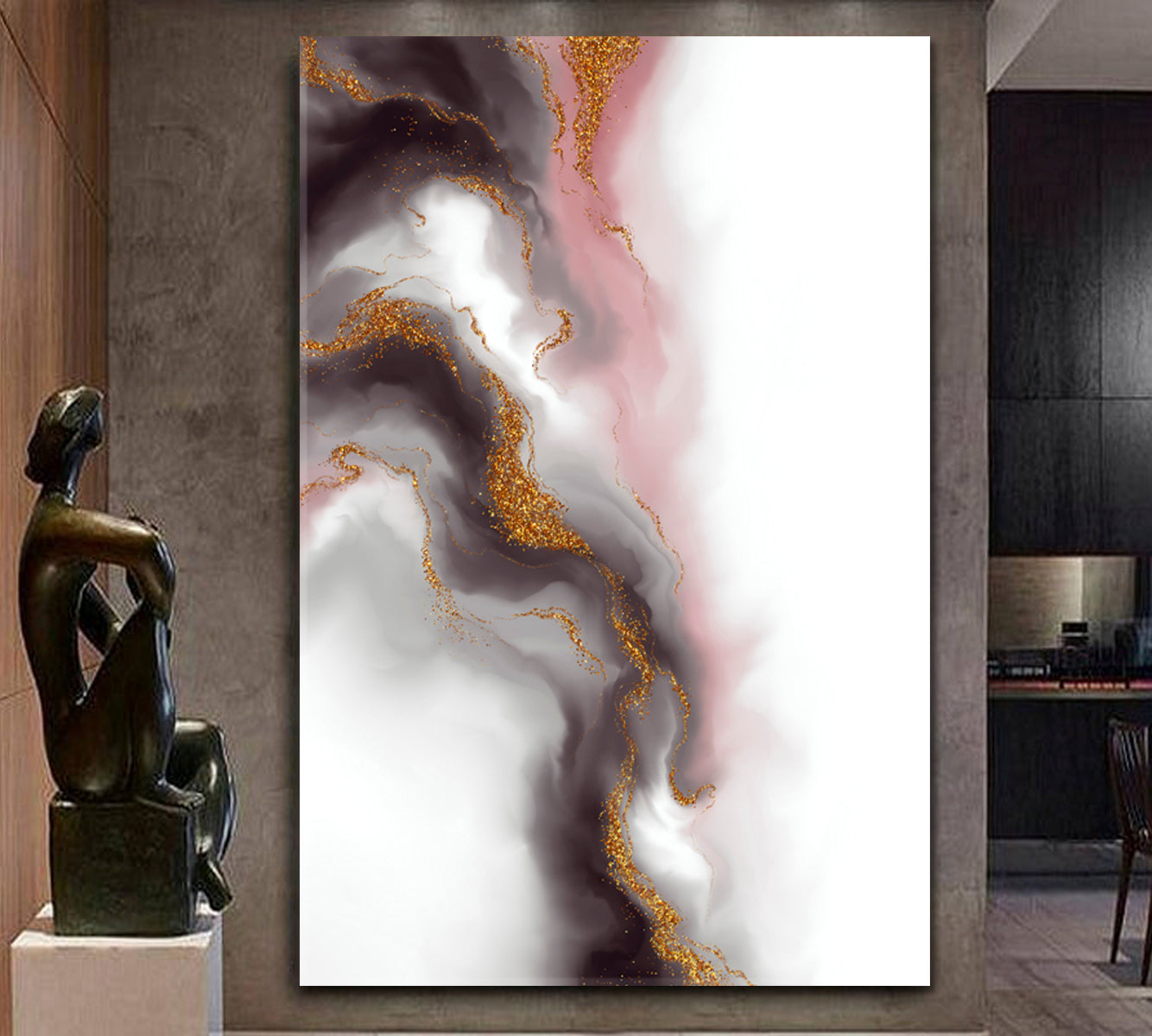 MARBLE WAVES Beautiful Unique Luxurious Creative Design - Vertical Fluid Art, Oriental Marbling Canvas Print Artesty   