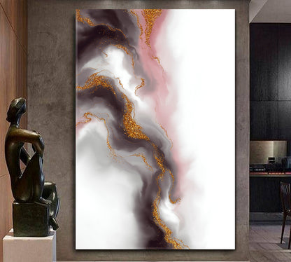 MARBLE WAVES Beautiful Unique Luxurious Creative Design - Vertical Fluid Art, Oriental Marbling Canvas Print Artesty   