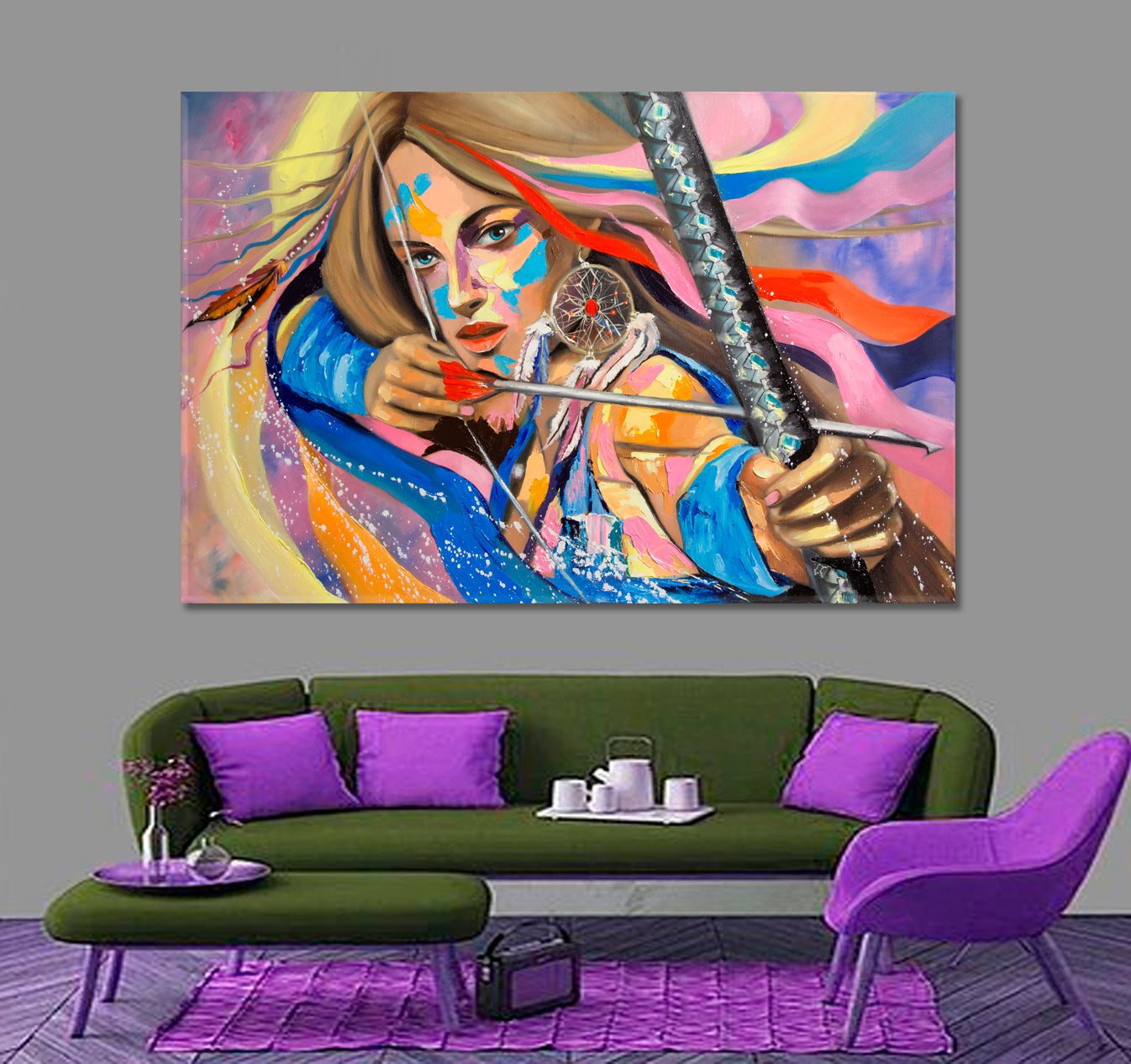 DREAM CATCHER  An Archer Beautiful Woman Fantasy Girl Fine Art Artesty 1 panel 24" x 16" 