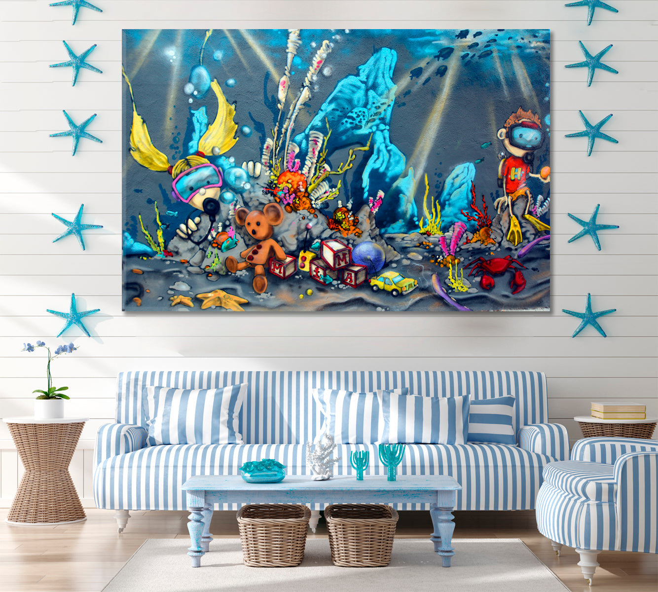 WORLD OF TOYS UNDERWATER Sea Diver Street Art Montreal Graffiti Street Art Canvas Print Artesty   