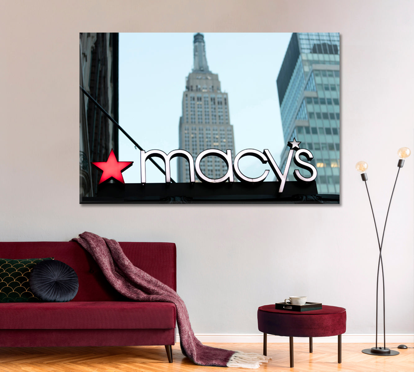 New York City USA Historic Macy's store signage Empire State Building Midtown Manhattan NY Canvas Print Famous Landmarks Artwork Print Artesty 1 panel 24" x 16" 