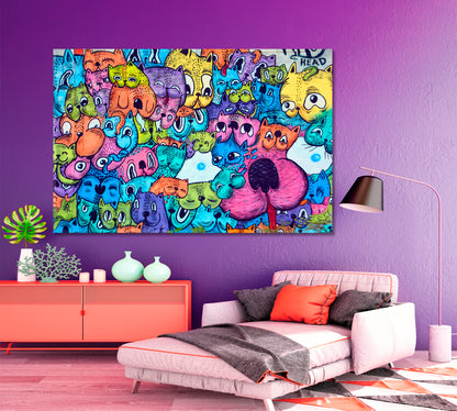 MONTREAL CANADA Street Art Montreal Cats Vibrant Graffiti Canvas Print Abstract Art Print Artesty   