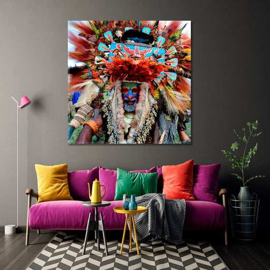 ABORIGINE Aboriginal Goroka Tribal Festival Papua New Guinea Traveling Around Ink Canvas Print Artesty 1 Panel 12"x12" 