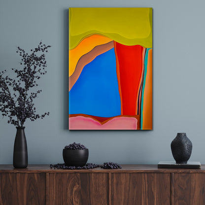 Mustard Green Blue Red Orange Shapes Contrasting Combination Abstract Art Print Artesty 1 Panel 16"x24" 