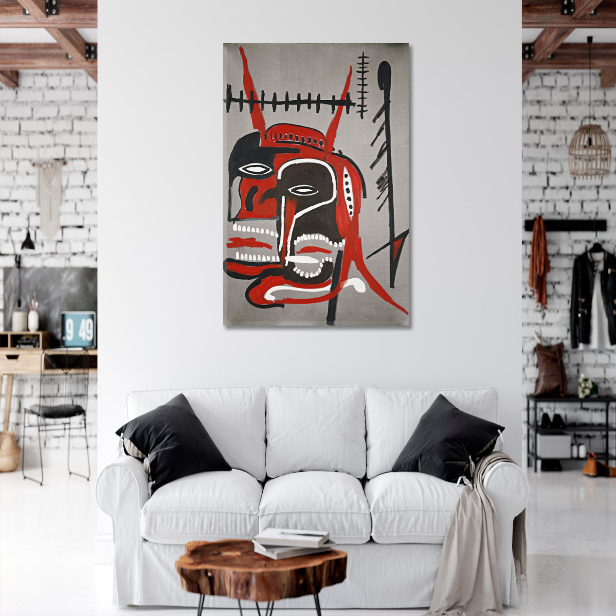 BASQUIAT STYLE HEADS Basquiat Sculs Canvas Print Wall Art - Vertical Contemporary Art Artesty 1 Panel 16"x24" 