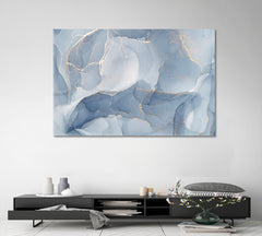 SOFT BLUE Modern Marble Alcohol Ink Tender Veins Abstract Design Fluid Art, Oriental Marbling Canvas Print Artesty   