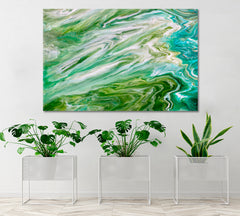 Marble Effect Green Abstract Fluid Acrylic Pattern Fluid Art, Oriental Marbling Canvas Print Artesty   