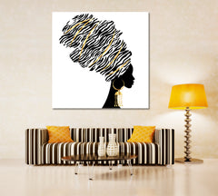 African Woman Abstract Portrait Traditional Turban Kente Head Wrap African Style Canvas Print Artesty   