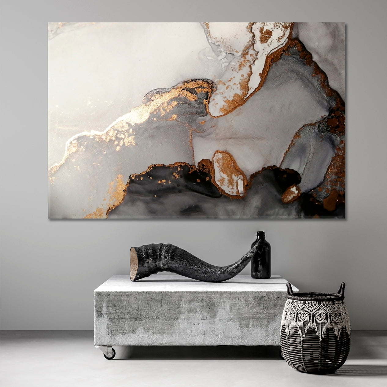 FLUID ART Black and Gold Effect Luxury Abstract Alcohol Ink Canvas Print Fluid Art, Oriental Marbling Canvas Print Artesty 1 panel 24" x 16" 