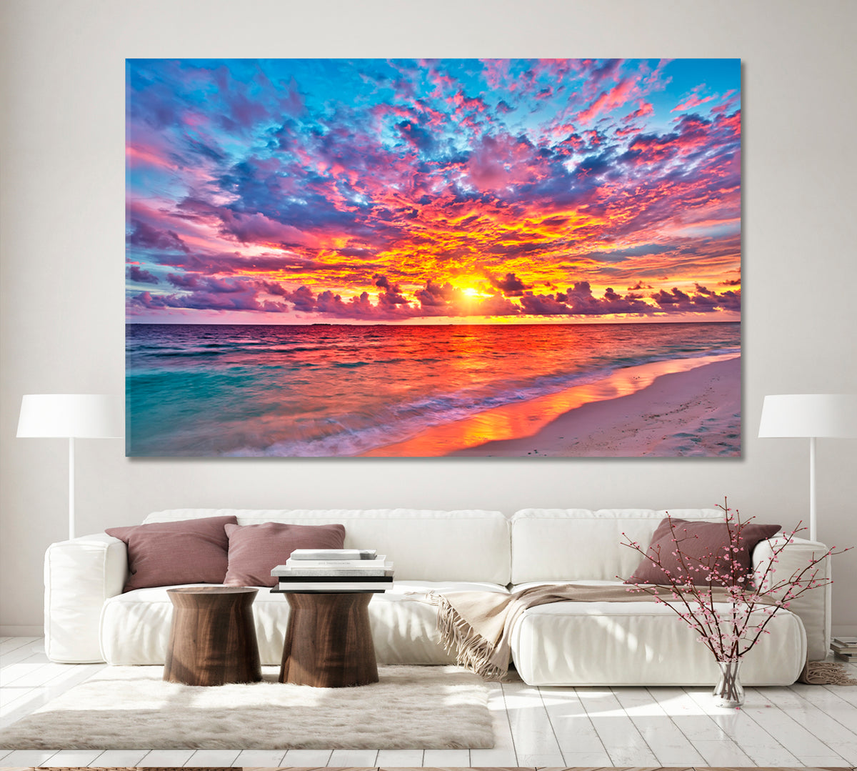 Colorful Sunset Maldives Scenery Landscape Fine Art Print Artesty 1 panel 24" x 16" 