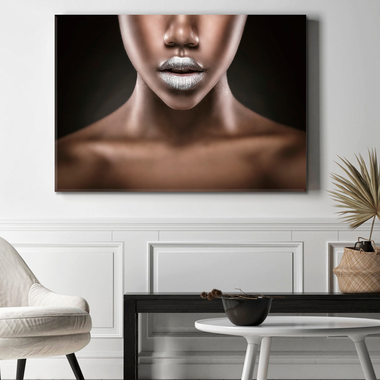 SILVER LIPS African American Young Woman Beauty Salon Artwork Prints Artesty 1 panel 24" x 16" 