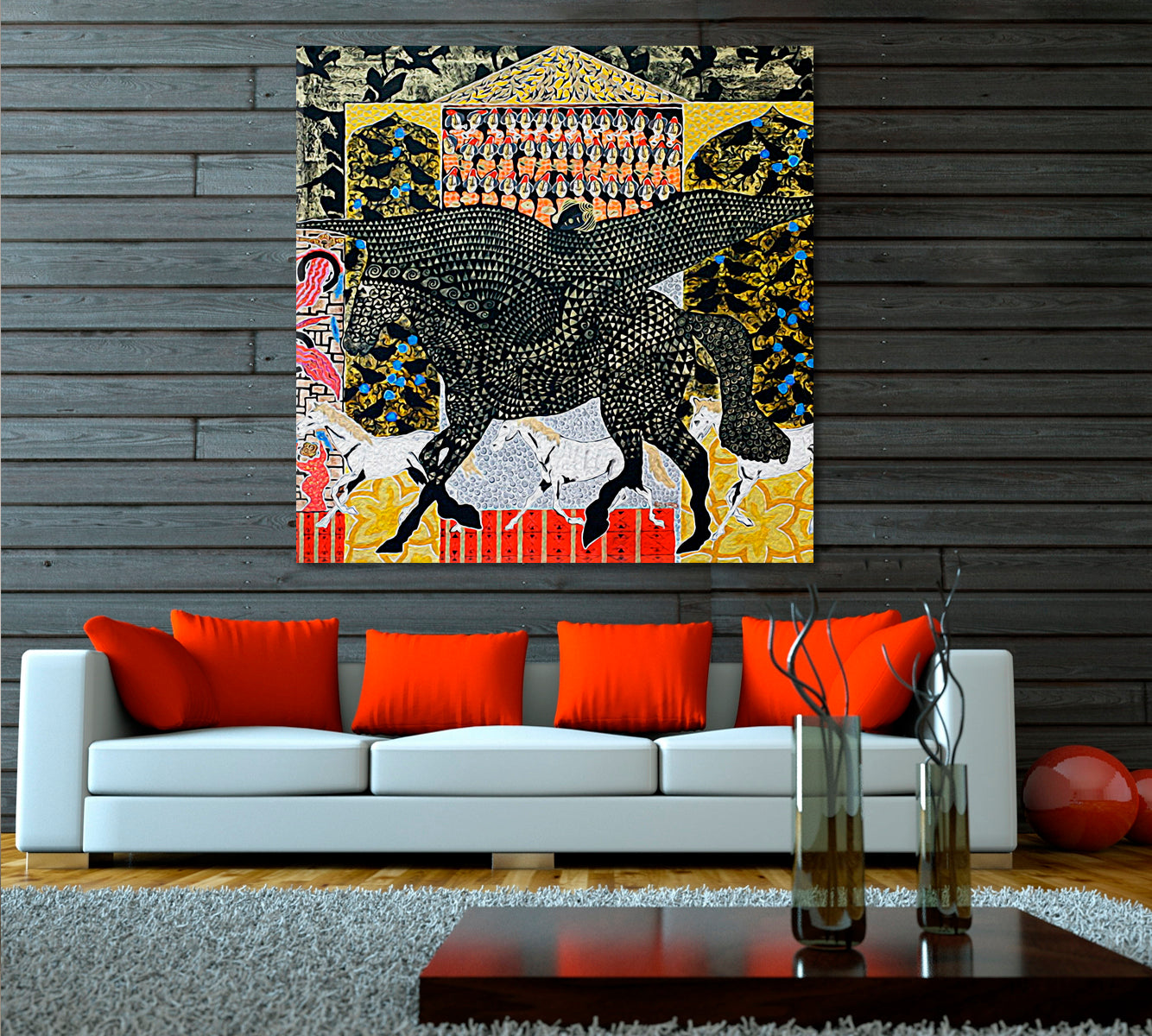 Defiant Pegasus Inspired Boho Pattern Figurative Abstract Collage Contemporary Art Artesty   