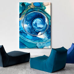 VORTEX Blue White Alcohol Ink Swirls Abstract Artwork Fluid Art, Oriental Marbling Canvas Print Artesty 1 Panel 16"x24" 
