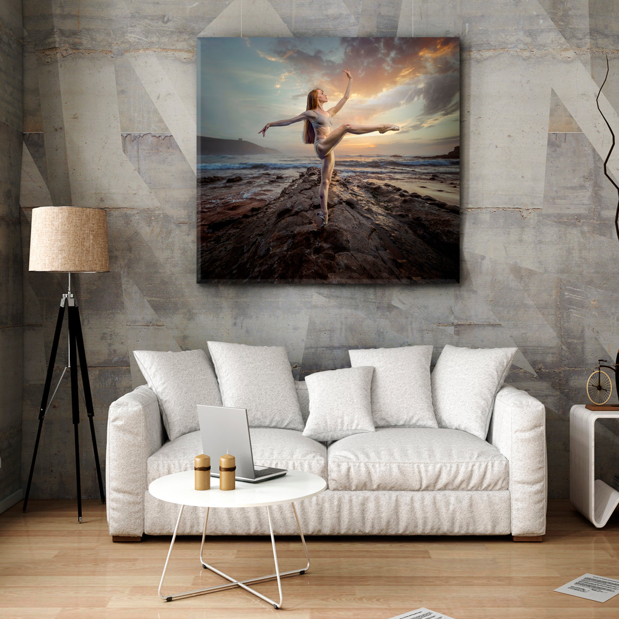 FREEDOM AND NATURE Ballet Dancer Sunset Beach Scenery Landscape Fine Art Print Artesty 1 Panel 12"x12" 